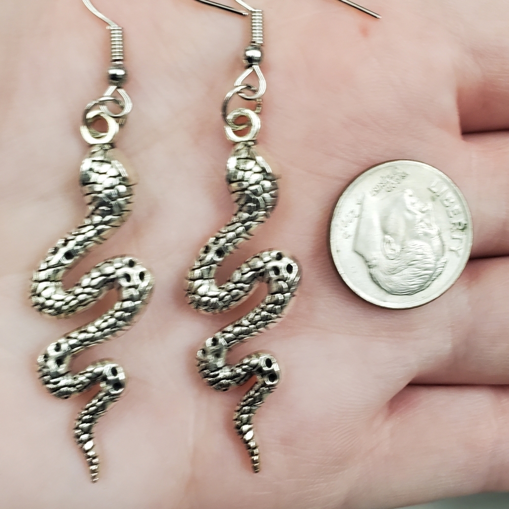 Silver Snake Reptile Earrings